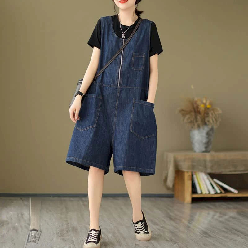 

Oversized Jumpsuits Summer Denim Pants Women Korean Style Sleeveless One Piece Outfits Women Clothing Wide Leg Shorts Bodysuits