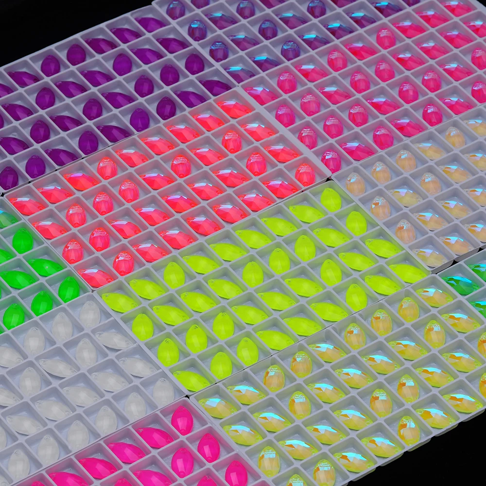 PUBRILEX Großhandel K9 Glas-Aufnähsteine mit Navette-Kanten und Facetten, DIY-Nähsteine mit flacher Rückseite für Kleidung, Taschen und Accessoires – Detail 10