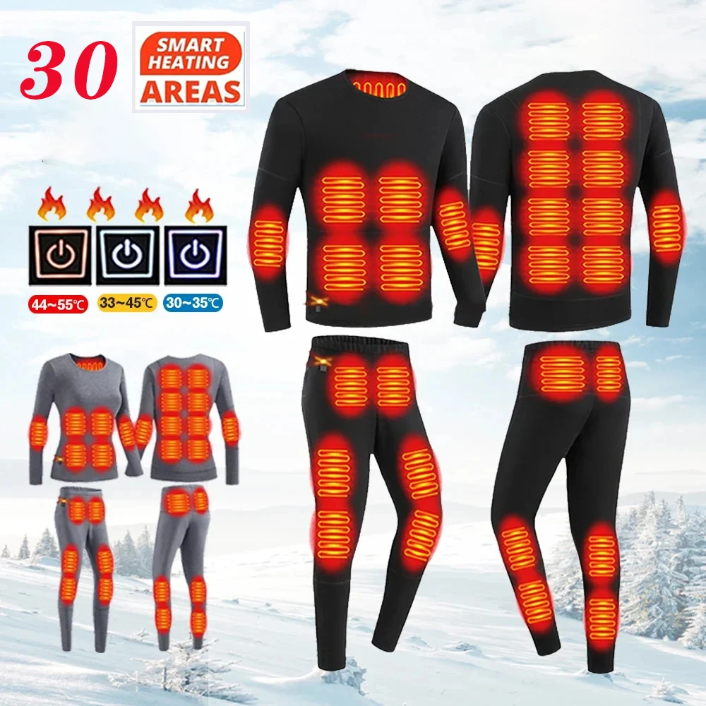 30 Zones Heating Heated Underwear Women Men Motorcycle Jacket USB Electric Heating Underwear Fleece Thermal Long Johns S~5xl