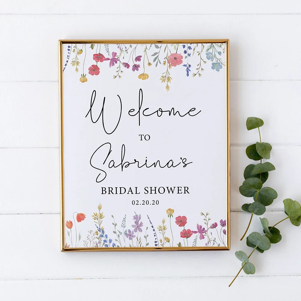 

Bridal Shower Welcome Sign Poster Custom Wildflower Wedding Birthday Personalized Art Print Baptism Wall Picture For Party Decor