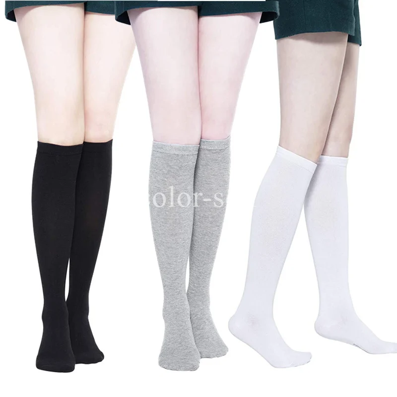 Compression Socks Solid Color Knee High Long Socks JK Woman Socks Black White Lolita Socks Fashion Kawaii Cosplay Sexy Stockings