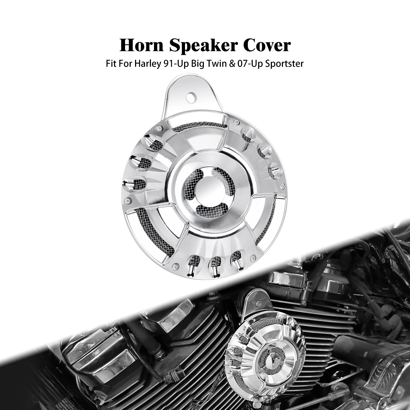 

Motorcycle Horn Speaker Cover Kit CNC Horns Cap Black/Chrome For Harley Touring Softail Dyna Big Twin Cam 91-Up Sportster 07-Up