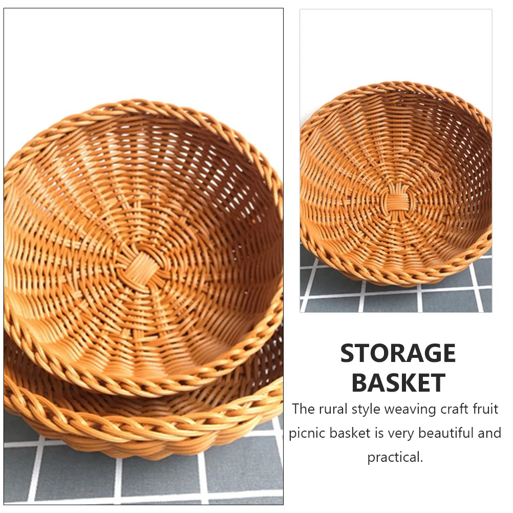 

1Pcs Chocolate Round Bread Basket Storage Container Woven Picnic Fruit Basket Household Use Storage Container