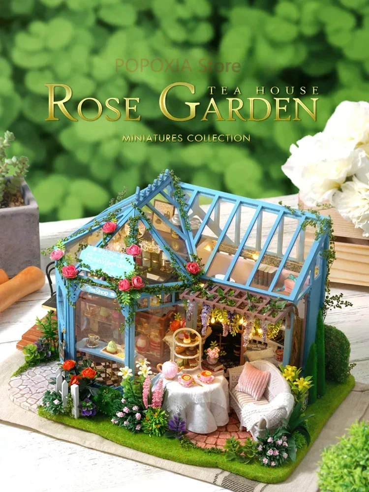 

DIY hut garden tea house hand-assembled wooden toy house model female birthday gift