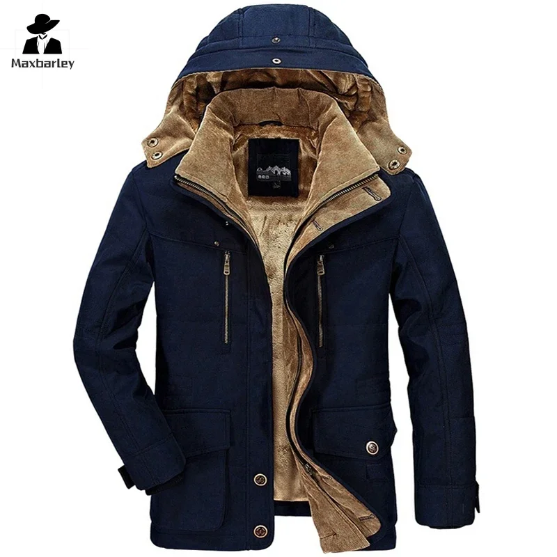 Casaco com capuz de veludo vintage masculino, Parka forrado com lã, jaqueta à prova de frio, grossa, quente, casual, ao ar livre, caçando, inverno