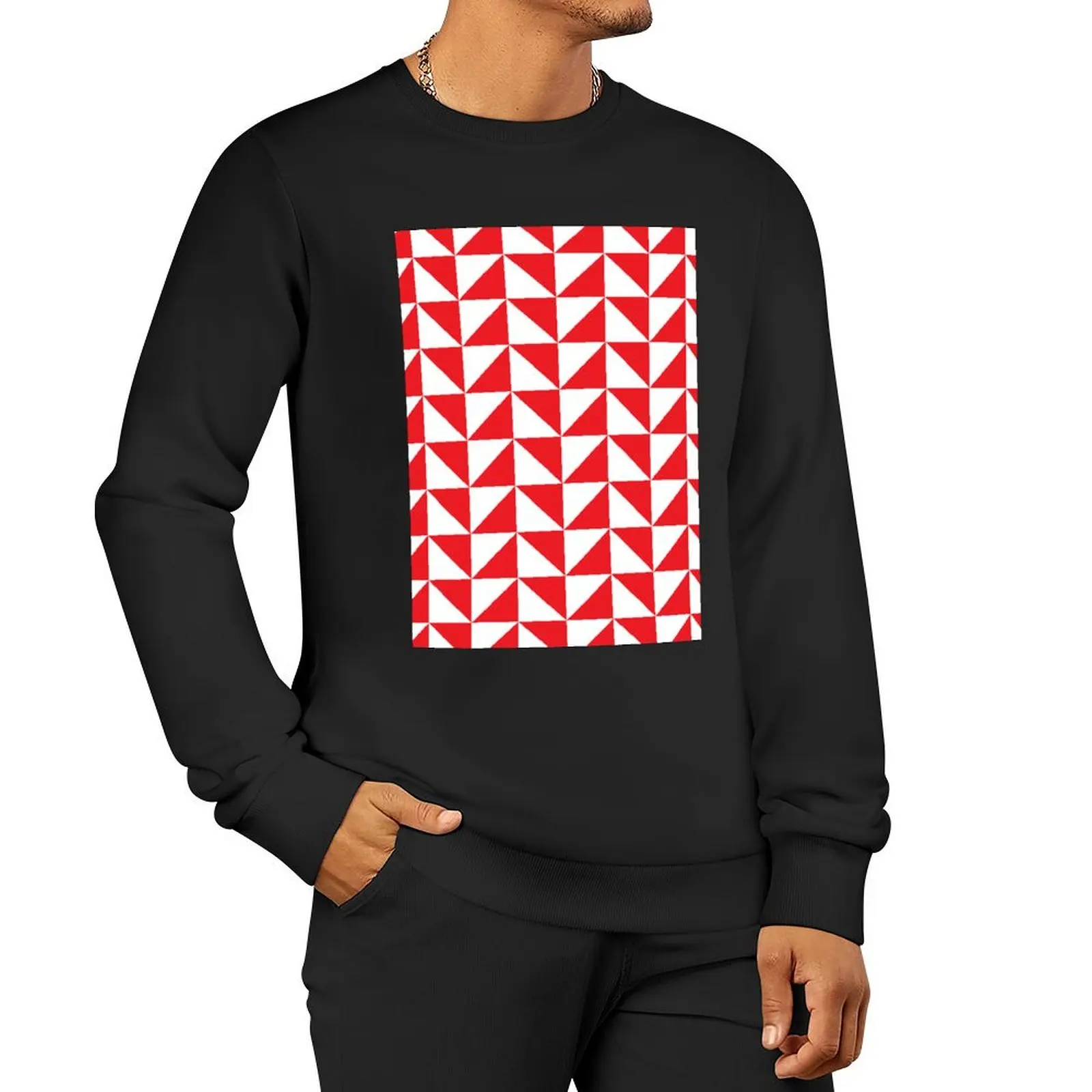 Red and White Triangle Pattern Pullover Hoodie men's clothing new in hoodies & sweatshirts