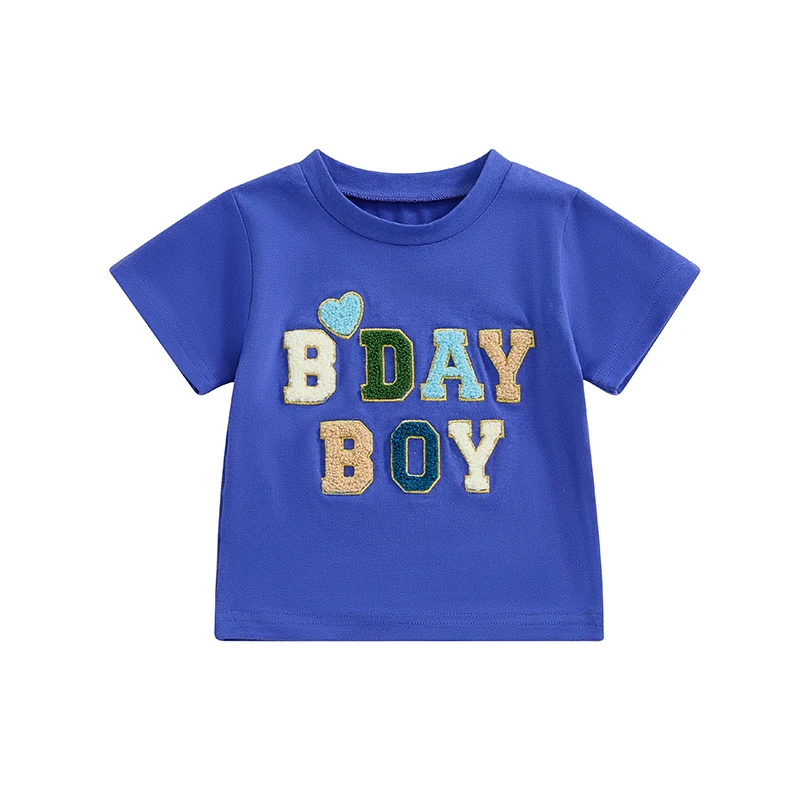 

Toddler Boys Summer Casual Tops Short Sleeve Crewneck Letter Embroidery Loose Fit T-shirt