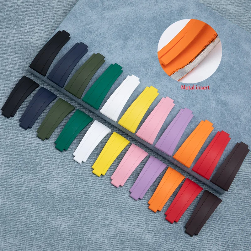 FKM معدن داخل حزام ساعة من المطاط الفلوري لحزام رولكس 20 مللي متر لـ الغواصة يخت ماستر GMT دايتونا Datejust OYSTERFLEX حزام