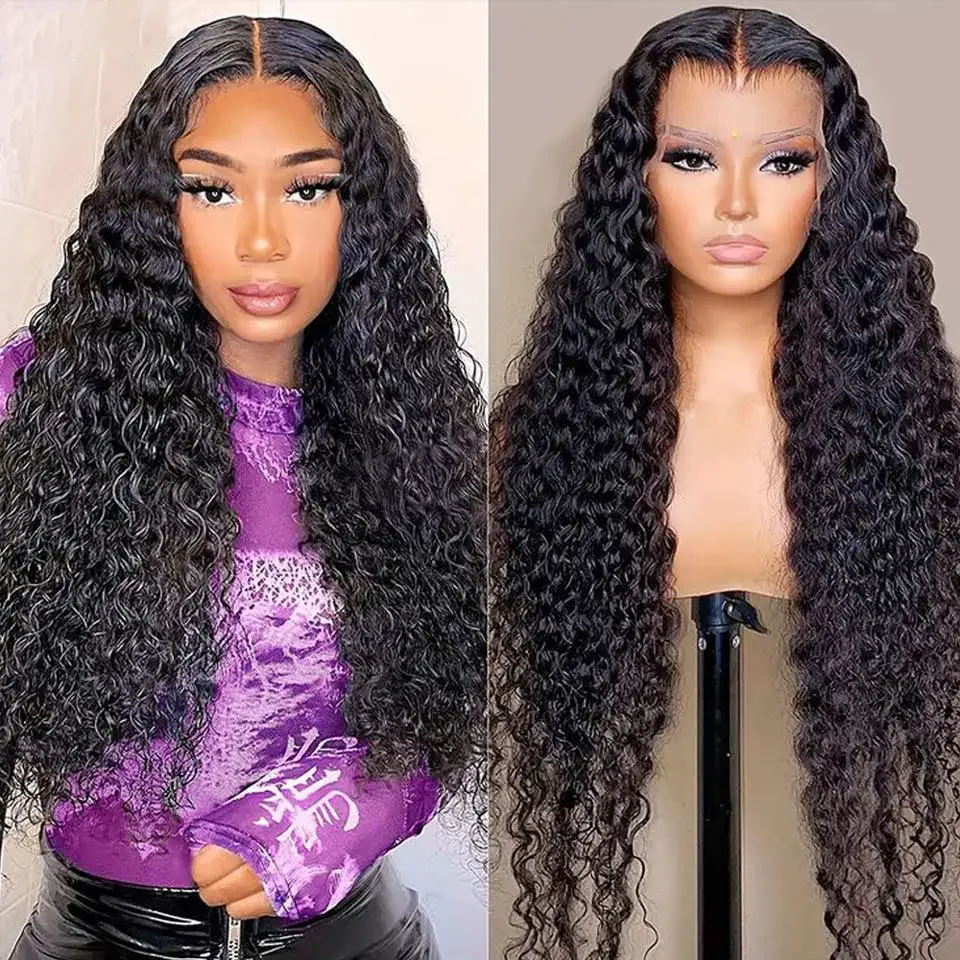 

100% Human Hair Lace Front Wigs Water Curly 32 34Inch 200% Deep Wave Transparent Lace Frontal Wig Pre Plucked Remy Lace Closure