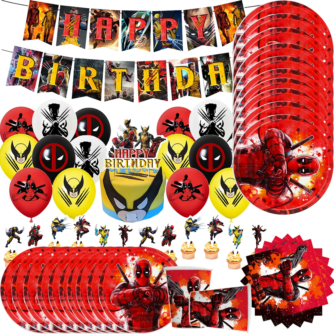 Hot Movie Deadpool und Vielfraß Serie Geburtstags feier Banner Kuchen Topper hängen Flagge Deadpool Luftballons Set Geburtstag Dekoration