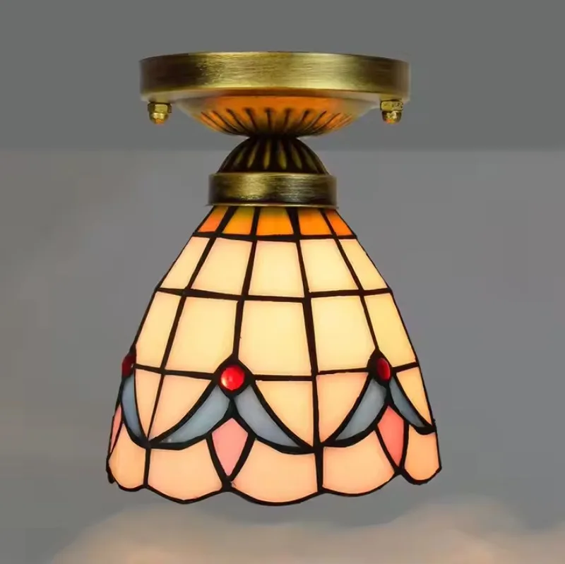 Round Led Ceiling Lamps Modern Design for Bedroom Staircase Light Simple Led Lighting Retro Baroque Glass Tiffany Ceiling Lamp