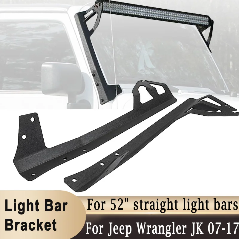52 inch Straight LED Light Bar Bracket For Jeep Wrangler JK 2007-2017 Off-Road Upper Windshield Work Light Mount Holder Kit