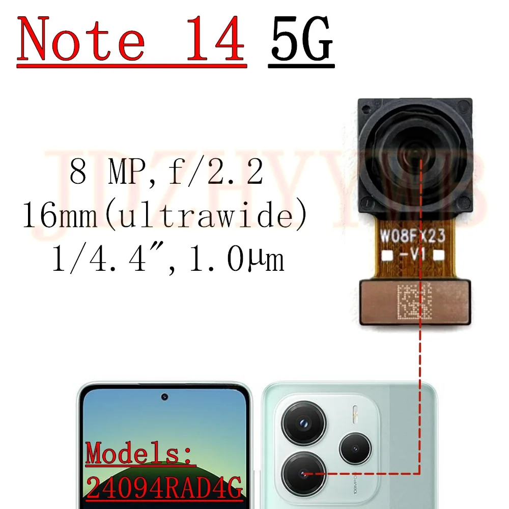 Front Rear Camera For Xiaomi Redmi Note 14 Note14 5G Frontal Selfie Wide 108MP Back Facing Main Camera Module Flex Cable