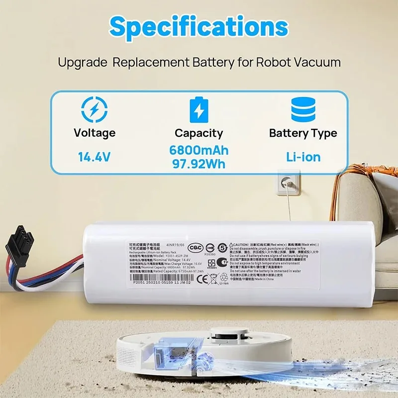 14.4V Li-ion Replacement Battery 12800mAh For Dreame D9 F9 L10 L10 Pro Robot Vacuum Cleaner