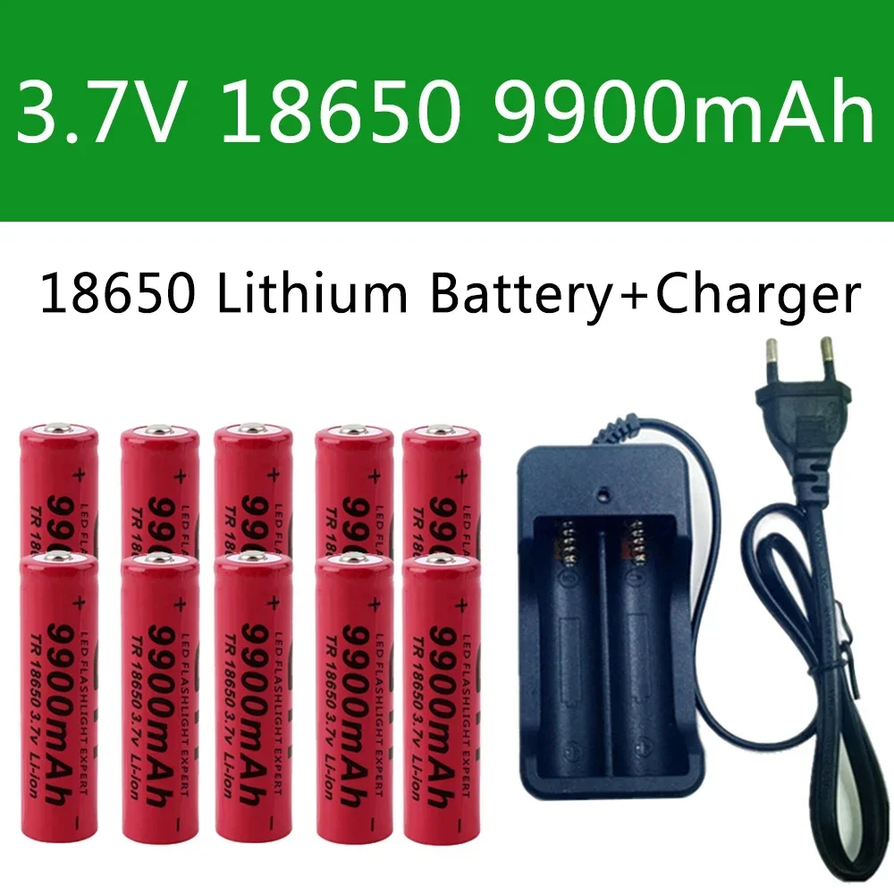 18650 Batterie 3,7 V 9900mAh wiederauf ladbare Li-Ionen-Batterie für LED-Taschenlampe Taschenlampe Batterie Lithium-Batterie ladegerät