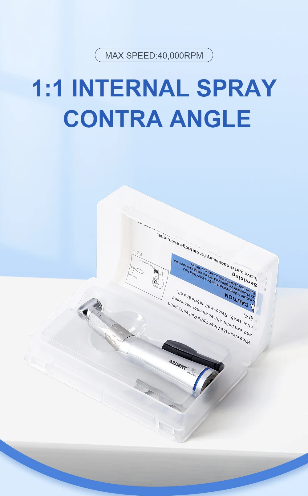 AZDENT Dental LED 1:1 Winkelstück mit E-Generator, langsamlaufendes Handstück, interner Einzelwasserspray, Druckknopf, Zahnarztwerkzeug – Detail 1