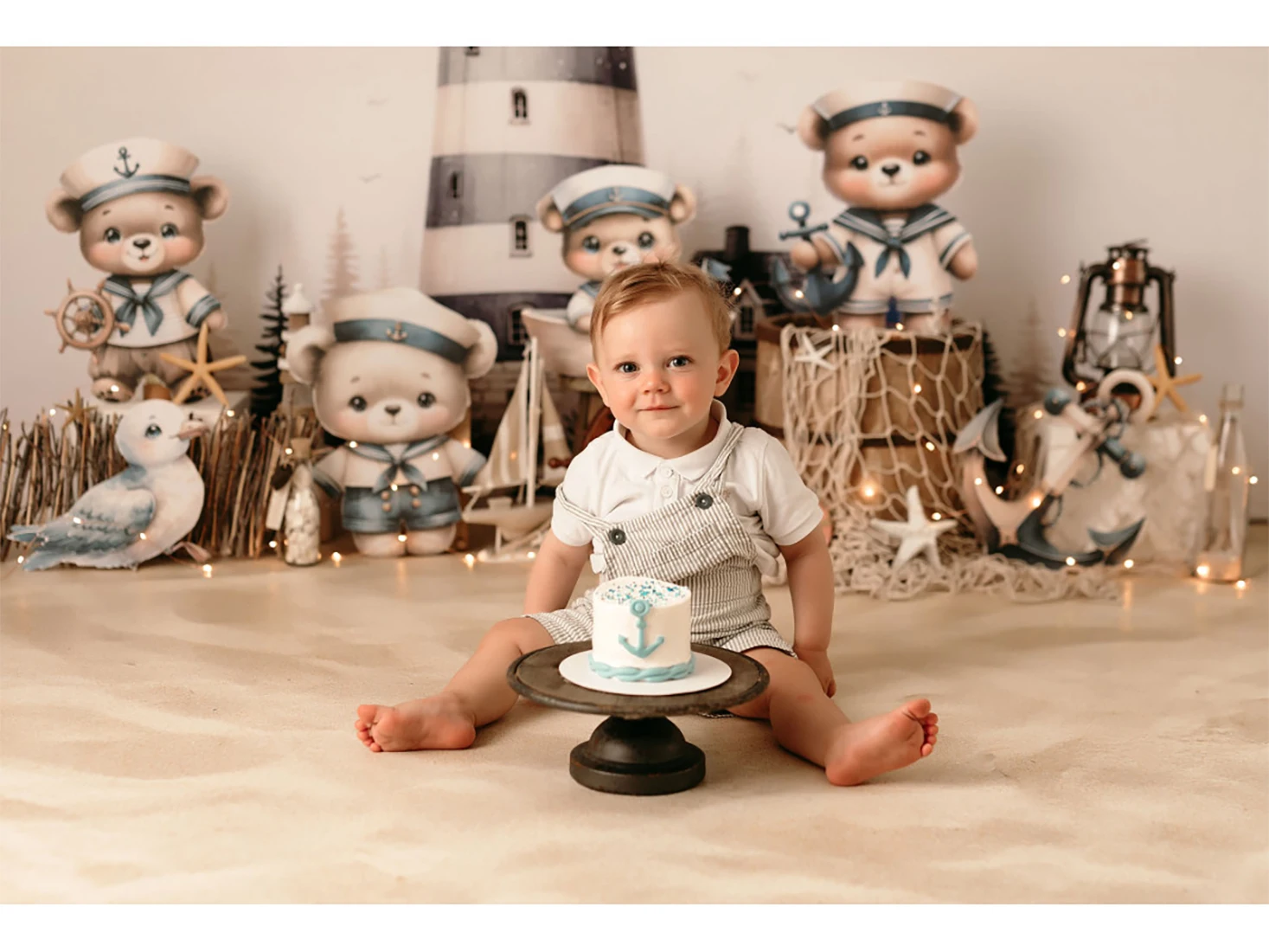 Little Bear Navigator Backdrops Child Baby Photo Props Adult Kids Decors Seagull Lighthouse Photography Studio Backgrounds