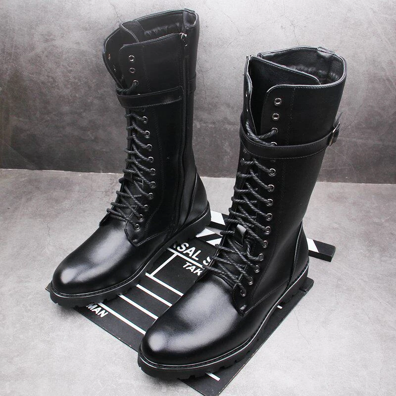 men fashion stage nightclub high motorcycle boots black designer shoes cowboy original leather boot cool long knight botas mans