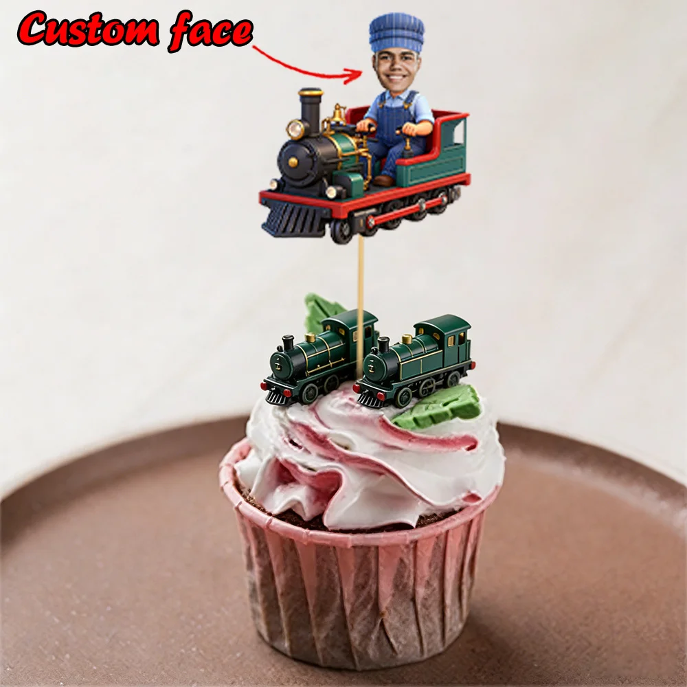 Customized Mechanic Birthday Photo Cupcake Toppers - Personalize Your Photo with a Train-Themed Cupcake Topper, Happy Birthday Cake Decoration, Perfect for a Train Driver-Themed Birthday Celebration
