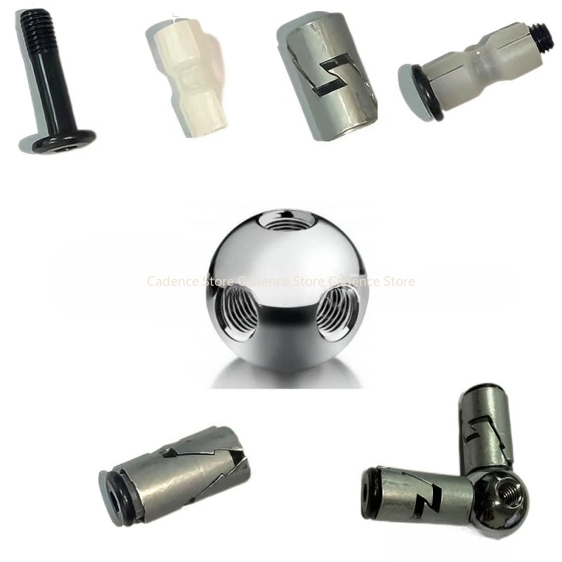 2PCS Three Way Six Hole Threaded Ball 20/25mm* M6/M8 Stainless Steel Threaded Steel Ball Display Cabinet Connection Ball