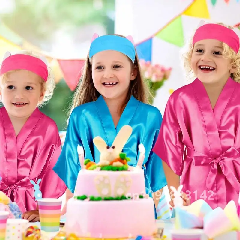 5-15Set Spa Party Robes Girls Kimono Satin Robe Kids Birthday Slumber Party Costume Pink Party Favors Birthday Squad Robe