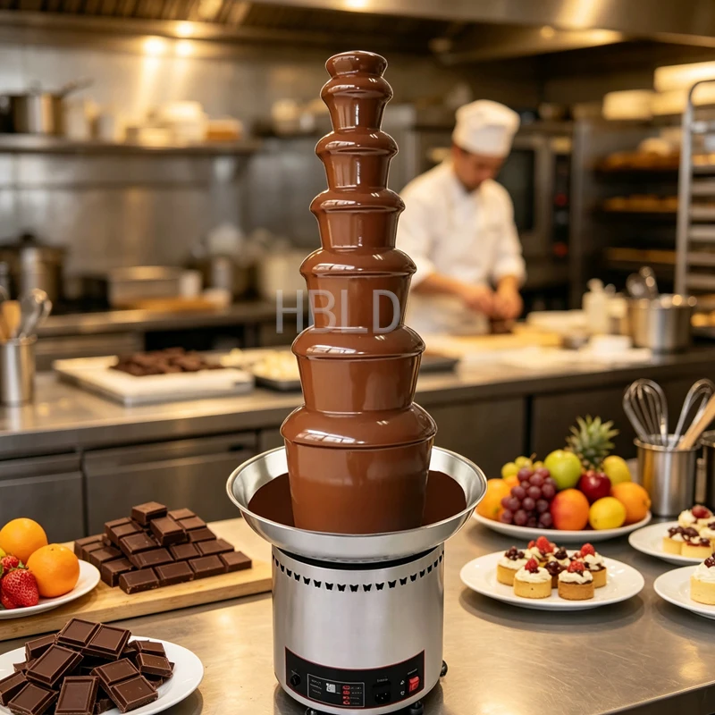 Stainless Steel Chocolate Fountain Waterfall Machine with Melting & Warming Function 4/5/6/7 Tiers for Commercial Use