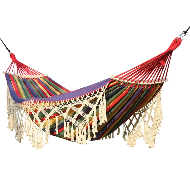 Imagem -02 - Hammock Outdoor Tassel Portátil Cama de Espessamento para Quintal Varanda Caminhadas Camping Viagem Tecido de Algodão Macio