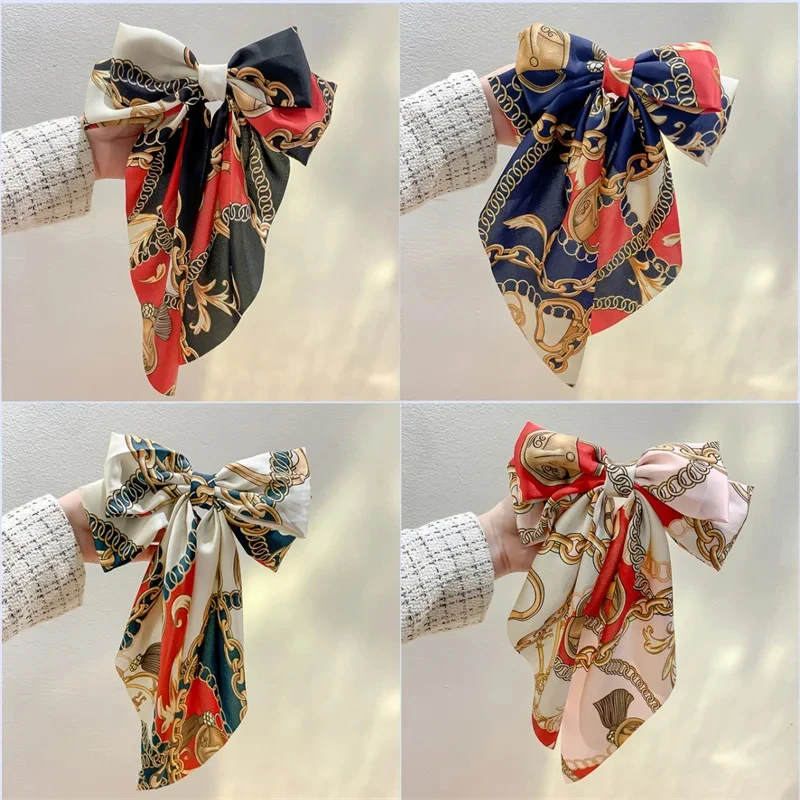 

Large Bow Ribbon Hairpin Women Fashion Puffy Silk Bowknot Hair Clips Girls Print Braided Headwear Barrette Hair Accessories