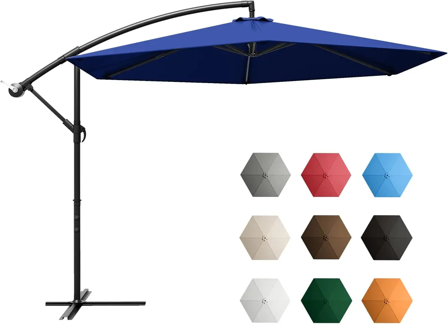 

Offset Umbrella 10FT Cantilever Patio Hanging Umbrella Outdoor Market Umbrella with Crank and Cross Base (Dark Blue)