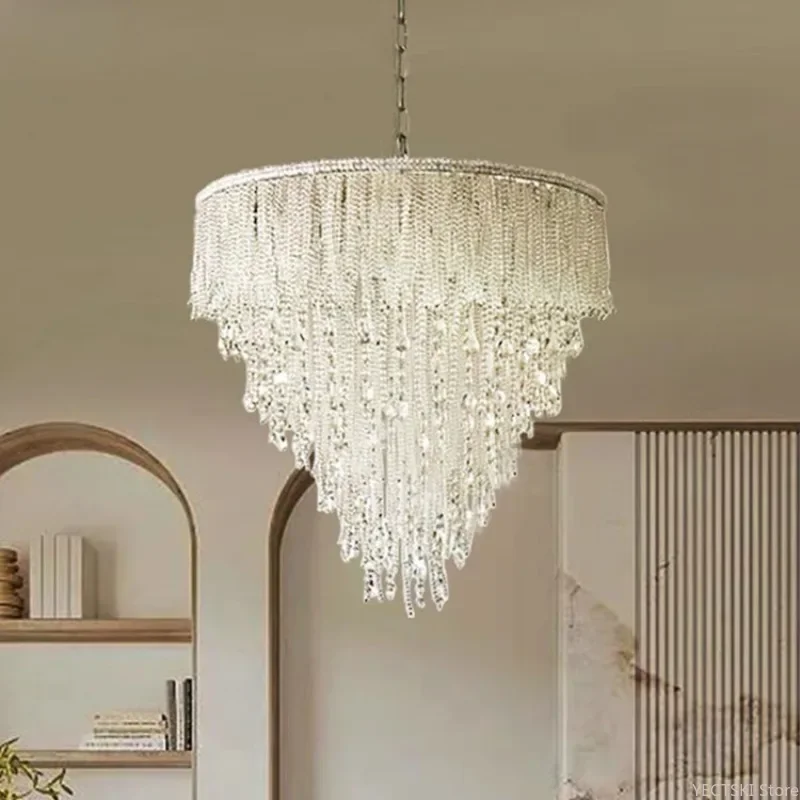 

GHJUYIOL Mi Zhu Crystal Pendant, European French Modern Light Luxury Cream Wind Ceiling Light, Living Room, Bedroom Light