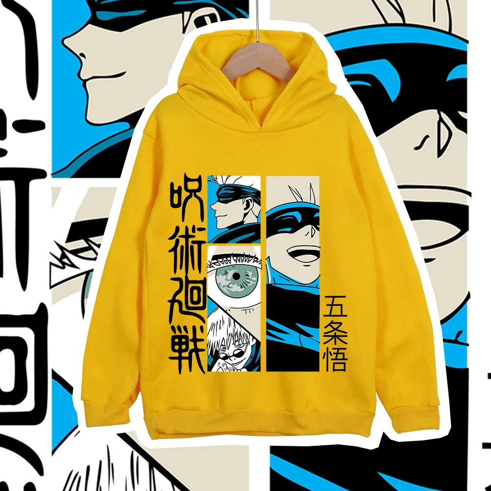 Anime Jujutsu Kaisen Gojo Satoru Print Hoodie Kinder Pullover Kapuzenpullover Herbst Streetwear Kinder Oberteile – Detail 8