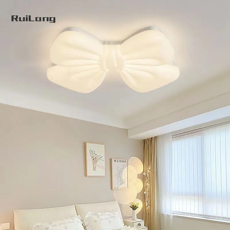 Princess Ceiling Lamp Butterfly Bow Decor Cartoon Chandelier for Kids Room Girl Baby Bedroom Study Cute Lustre Led Ceiling Light