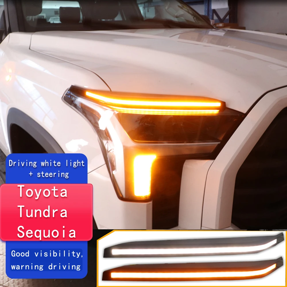 

Для Toyota Tundra Sequoia 2022 2023, светодиодные DRL фары для бровей, дневные ходовые огни с плавным динамическим желтым указателем поворота