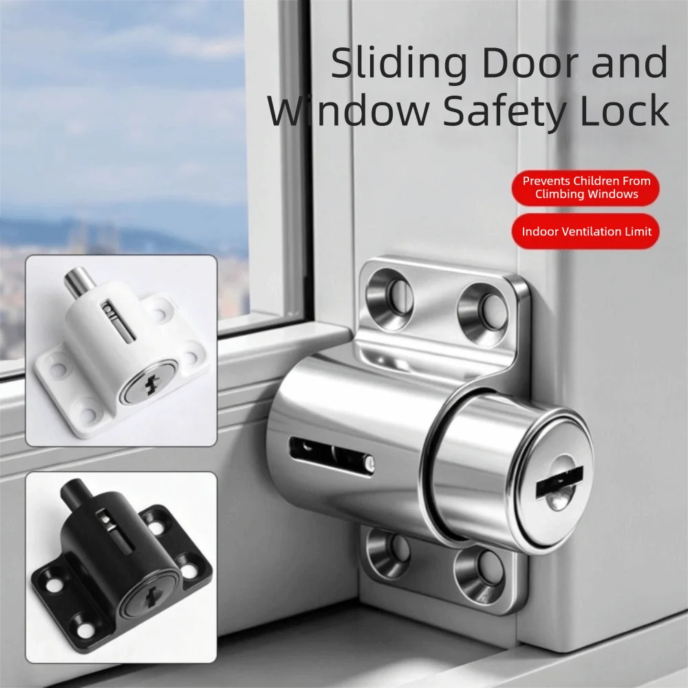 Aluminum Alloy Window Security Lock Fixed Buckle Push Pull Move Sliding Door Locks Universal Fit With 2 Keys