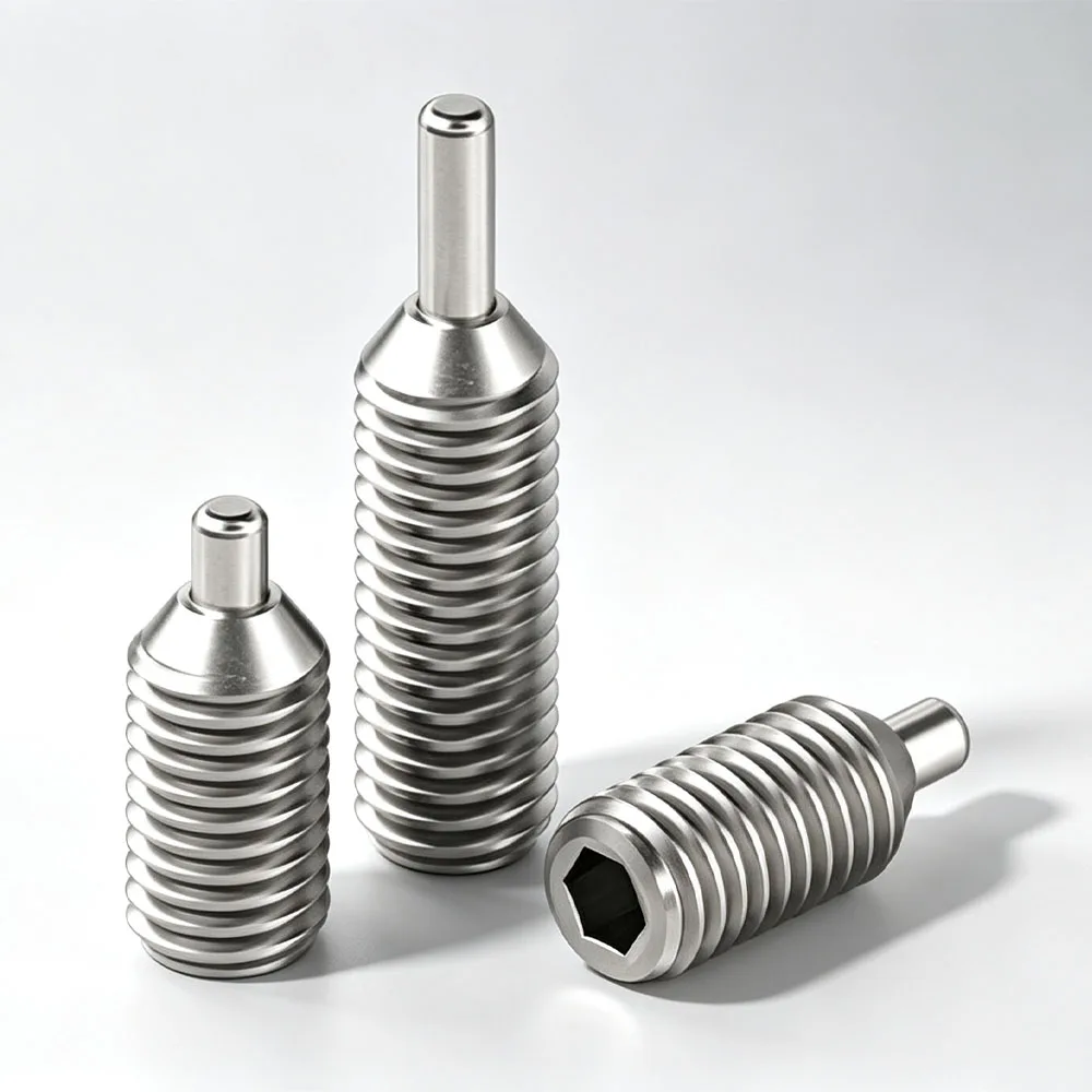 304 Stainless Steel Spring Plunger Round End Telescoping Lock Pin Hex Socket Set Screw M3-M12 Positioning Hardware Fastener
