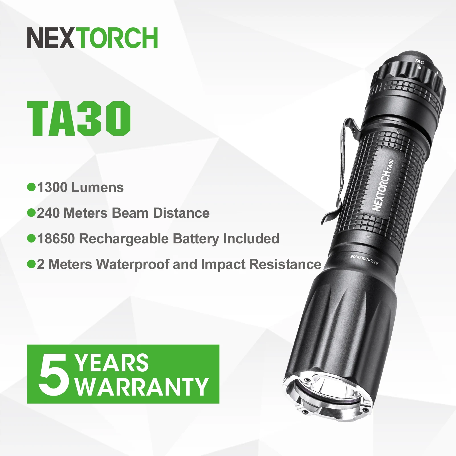 NEXTORCH High Performance LED Flashlight, 1300 Lumens Type-C Rechargeable Tactical Torch Light, 18650 Powerful Pocket Light TA30