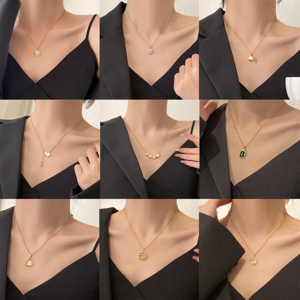 

Several Style Full Zircon Bowkont Pendant Necklace for Women O-chain Titanium Steel Necklace Girls Fashion Jewelry