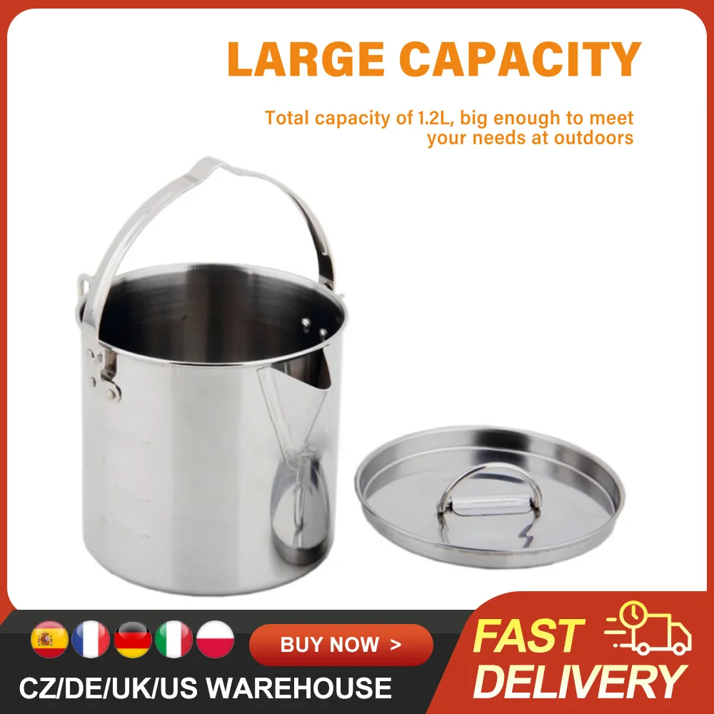 Outdoors 1.2L Kettle Stainless Steel with Lid for Cooking Boiling Water Camping Picnic Hiking