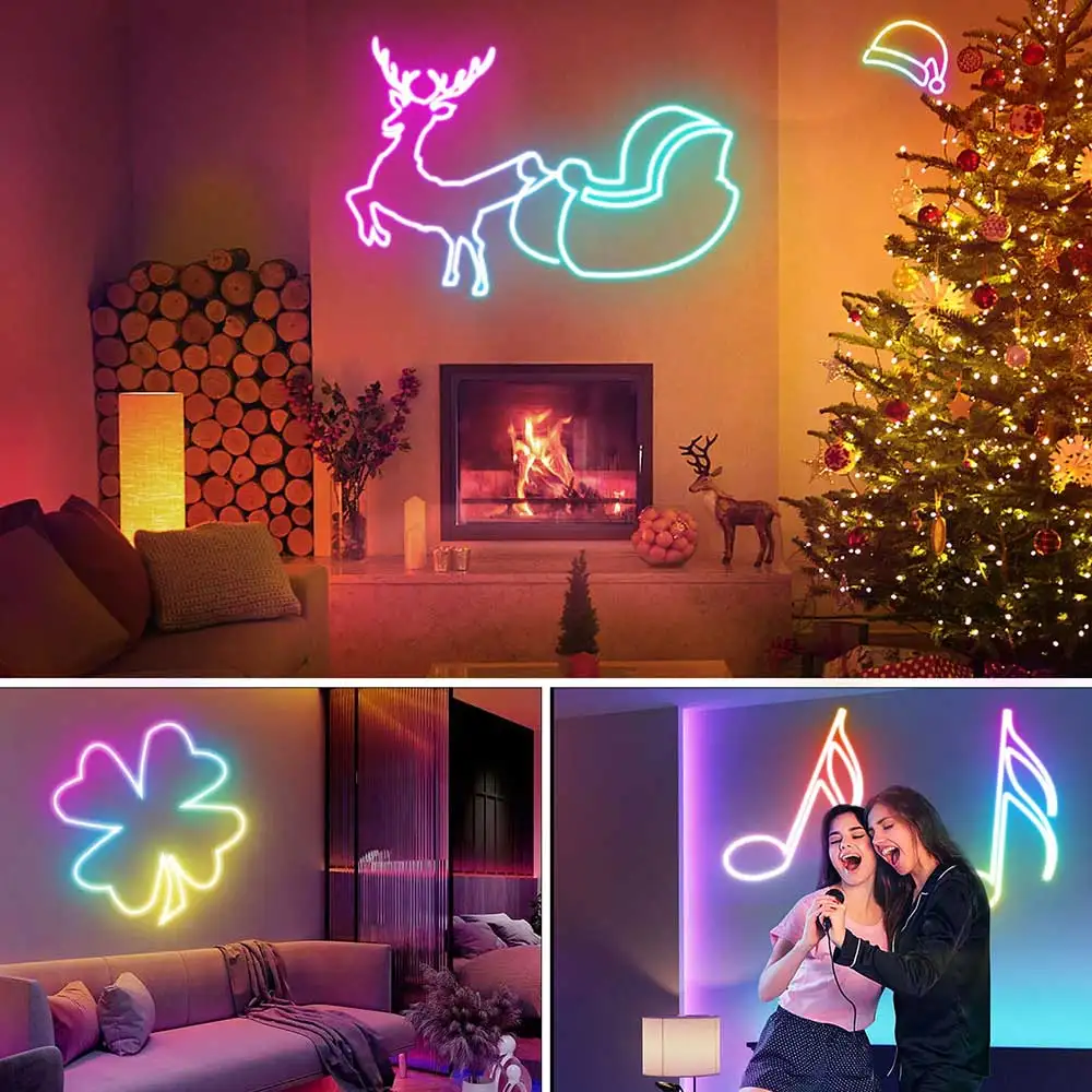 RGBIC 5V Neon Led Strip Lights RGBIC Neon Strip Light Bluetooth 1M 2M 3M 5M Waterproof Flex Ribbon Led Tape for Room Wall Decor