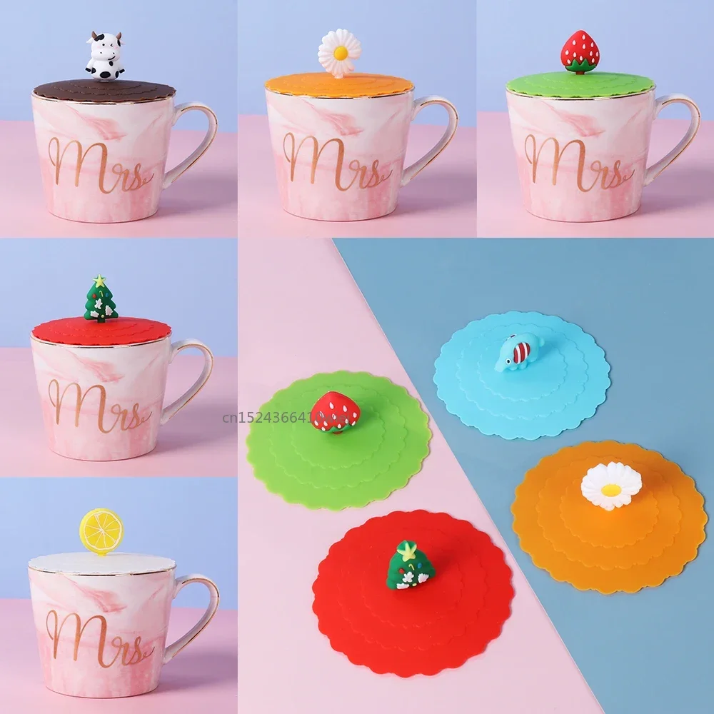 10cm Reusable Silicone Cup Cover Cute Seal Suction Cup Cover Dustproof Leakproof Tea Coffee Lids Cap Cup Accessories