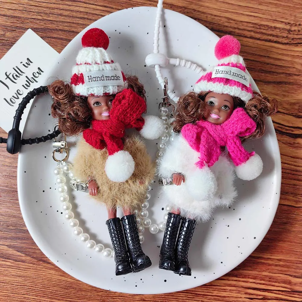 

Cute African Black Skin Girl Princess Doll Toy Keychain Pendant Fashion Jumper 1/6 BJD Princess Doll Pearl Chain Pendant Gift