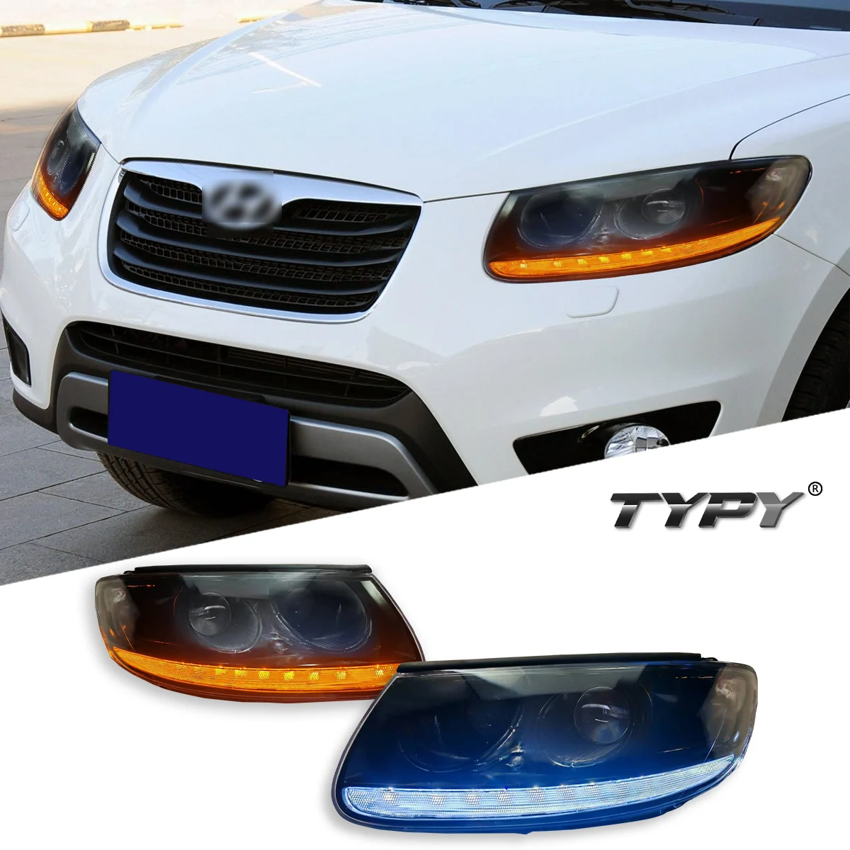 

TYPY Car For Hyundai Santa Fe Headlight 2007-2012 Upgrade Modified to New DRL Dynamic Turn Signal LED Headlight Auto Accessories