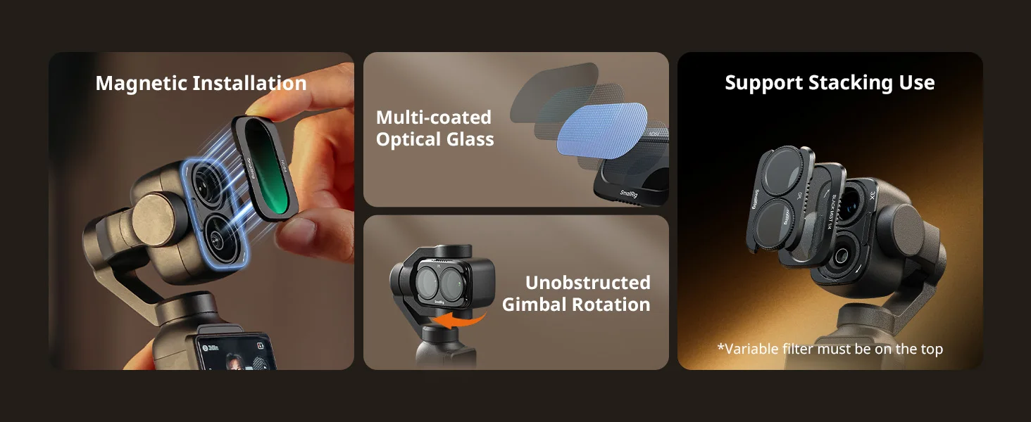SmallRig 4P Split-Filter-Kit für DJI Osmo Pocket 4P mit CPL / 1/4 Black Diffusion / VND1-5 Filter für Kreative Flexibilität 6477 – Detail 2