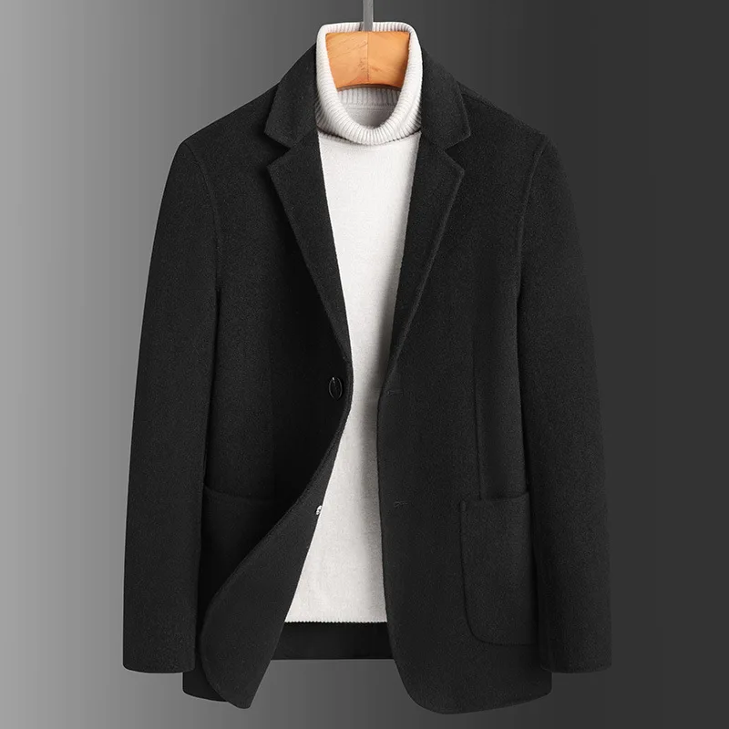 New Double Faced Wool Male Blazer Luxury Single Breasted Solid Color Casual Men's Blazer Fashion Slim Fit Thicken Man Coats