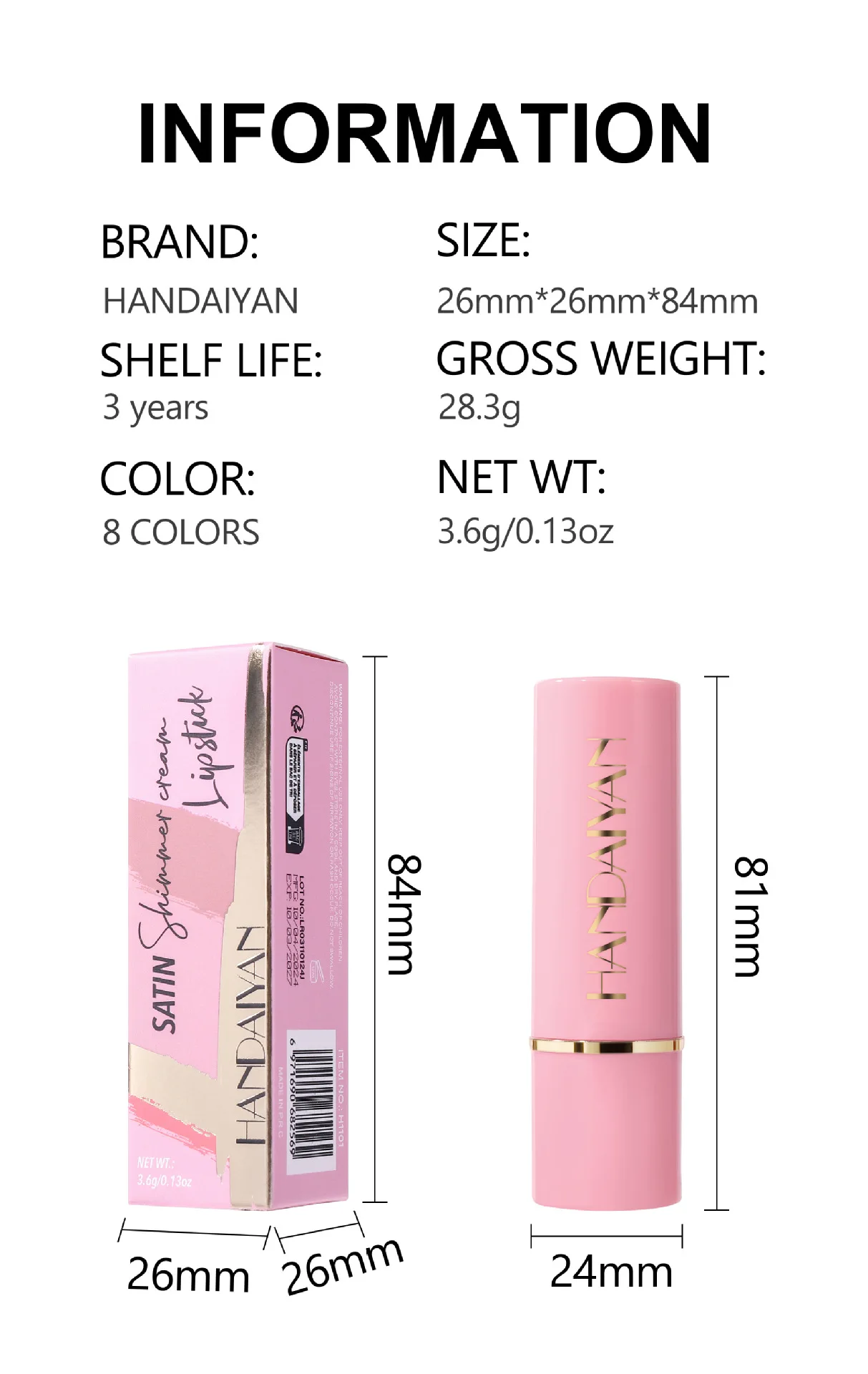 Rouge à lèvres 8 couleurs, hydrate les lèvres sans séchage, processus de sculpture sur sérigraphie en relief, crème de haute valeur