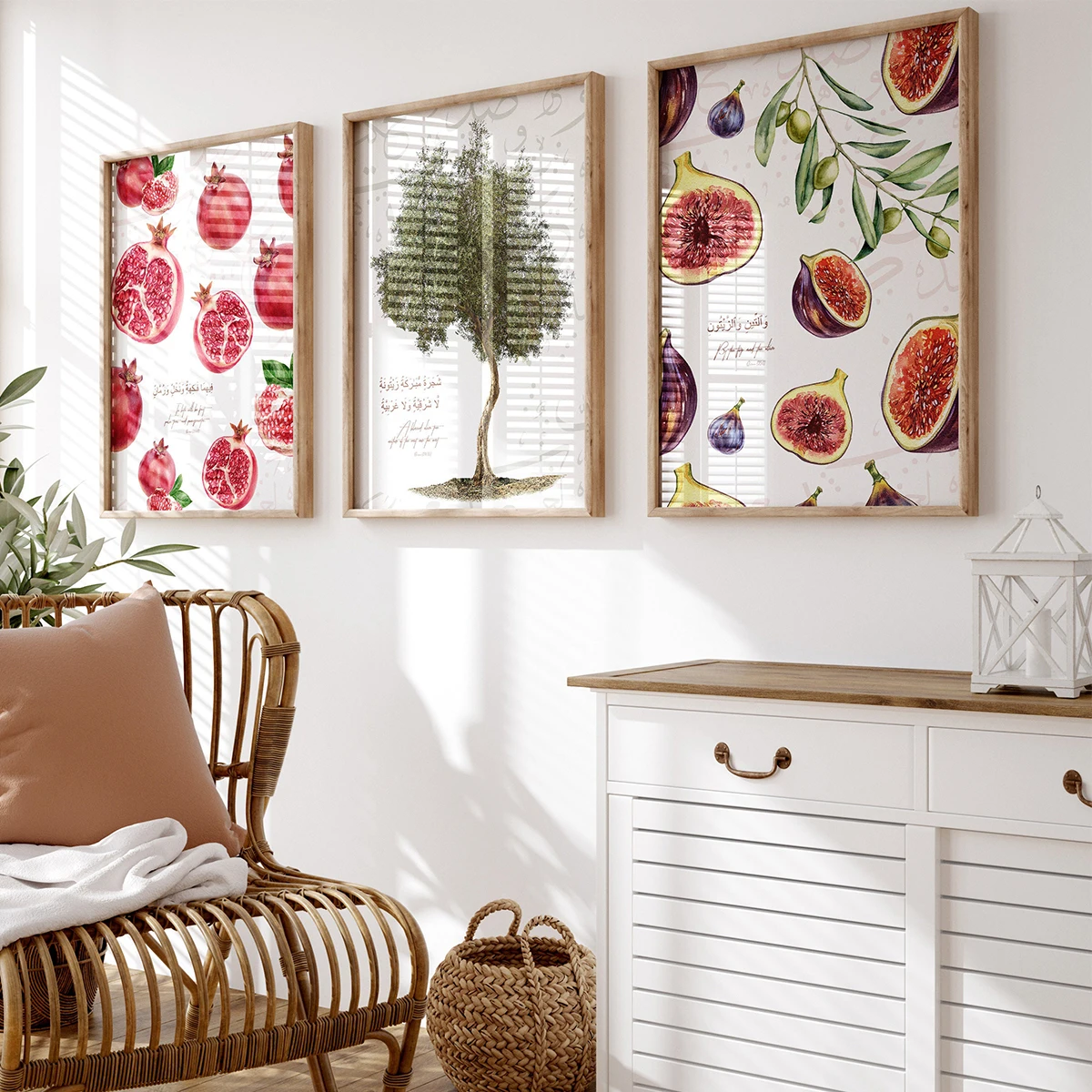 3pcs/set Islamic Quran Fig Olive Tree Pomegranate Wall Art Print Poster Abstract Canvas Painting Home Decor Ramadan Gifts