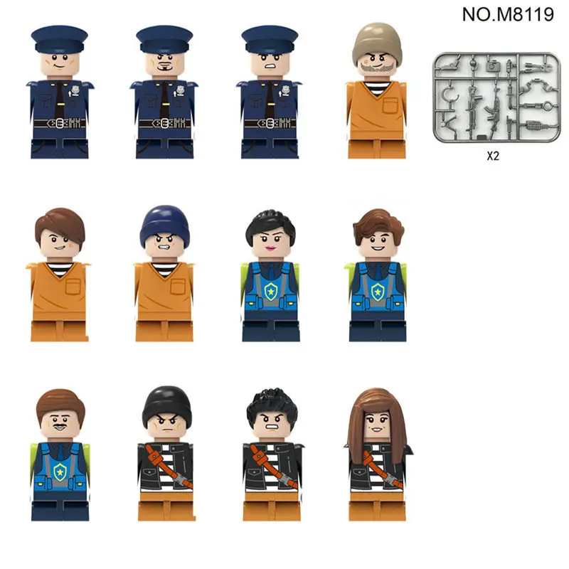 12Pcs Modern City Policeman  minifigures Building Blocks eapons Tactics Army action figure Kids Assemble SWAT Mini Bricks Toys