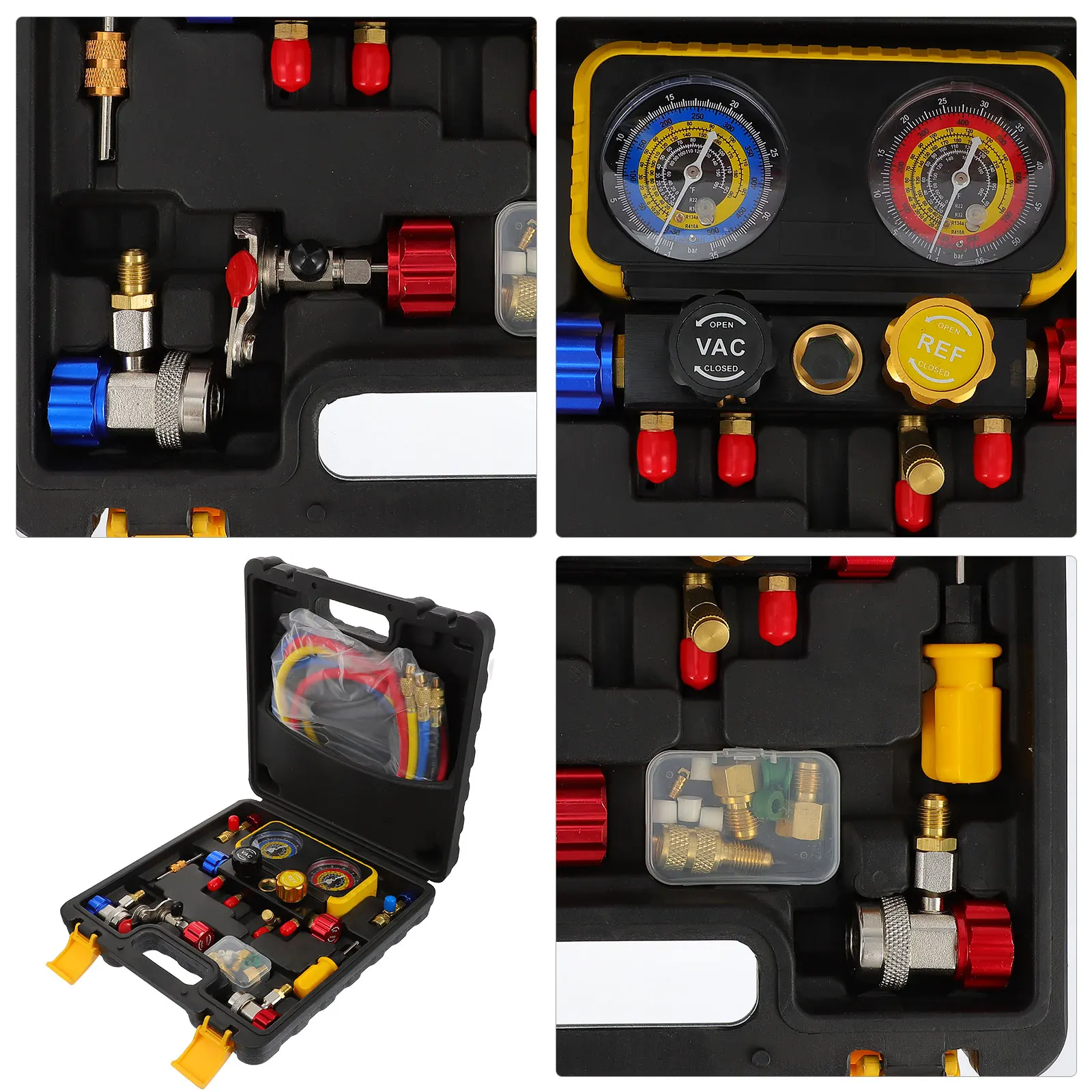 Kit de ferramentas para carros refrigerantes, Manifold Gauge Set, 4 Way, R134A, R410A, R32, R22, 1 conjunto