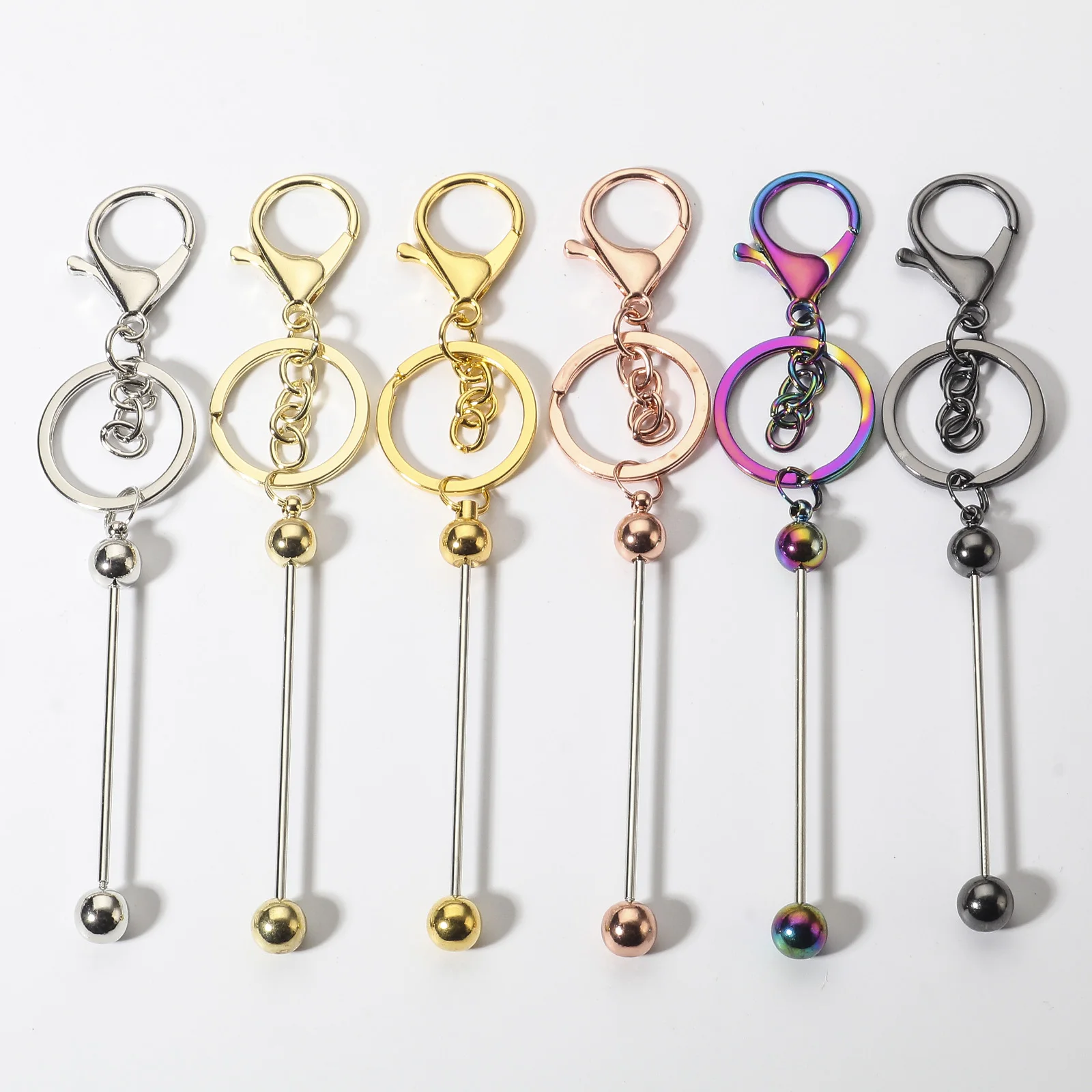 1pc Iron Alloy Keychain Multicolor Can Open Keyring DIY Jewelry Making Beadable Keychain Bars Findings Accessories 15.2cm x 3cm