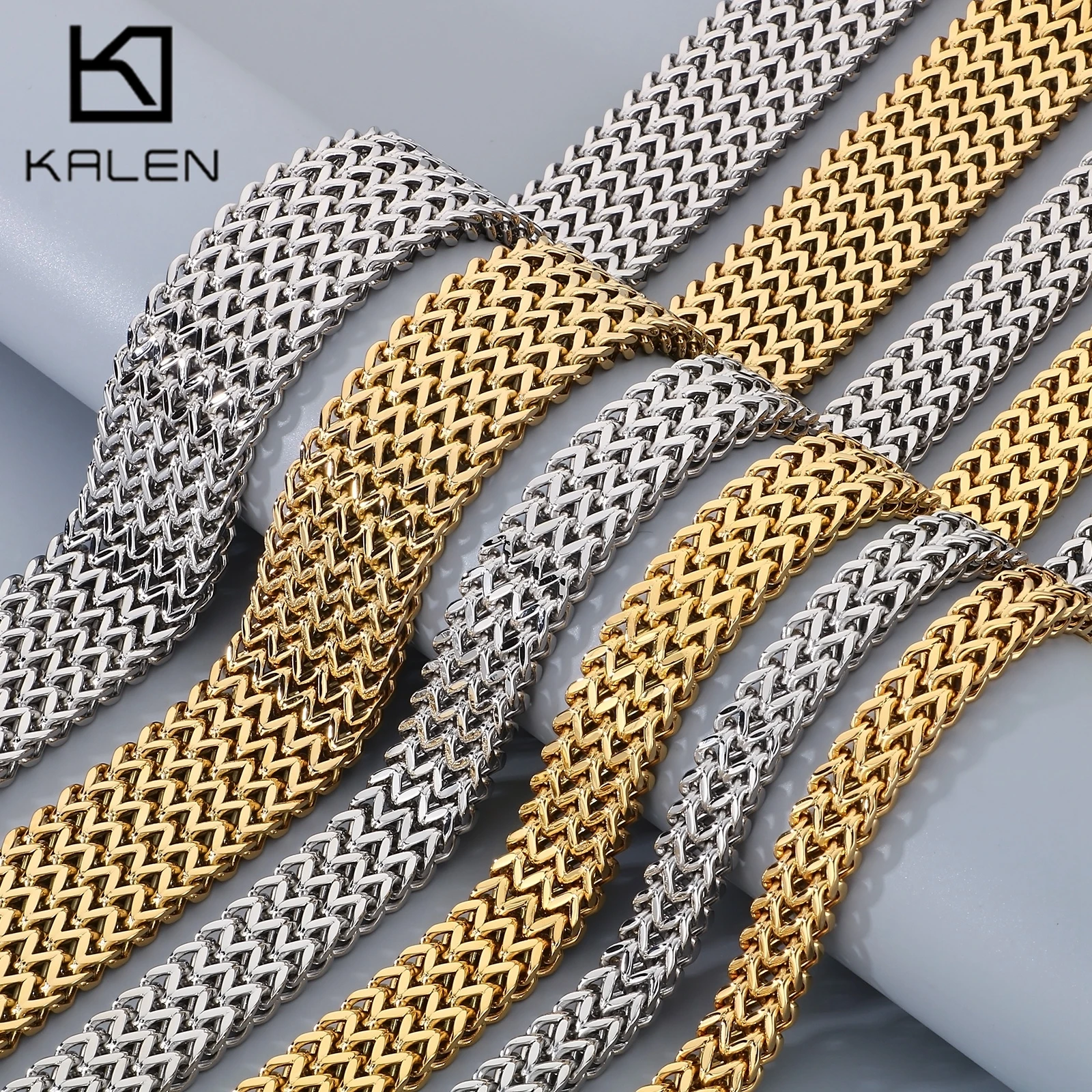 

KALEN 12/18/30mm Mesh Chain Necklace for Men Women's Choker Polished Stainless Steel Jewelry Double Gold Color Accessories